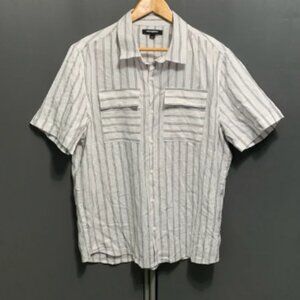 B14-Men's Karl Lagerfeld Button-Up Shirt Size L White/Blue Striped